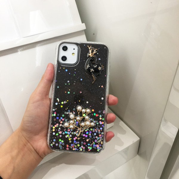 Wholesale iPhone 11 Pro Max (6.5in) 3D Deer Crystal Diamond Shiny Case (Smoke)